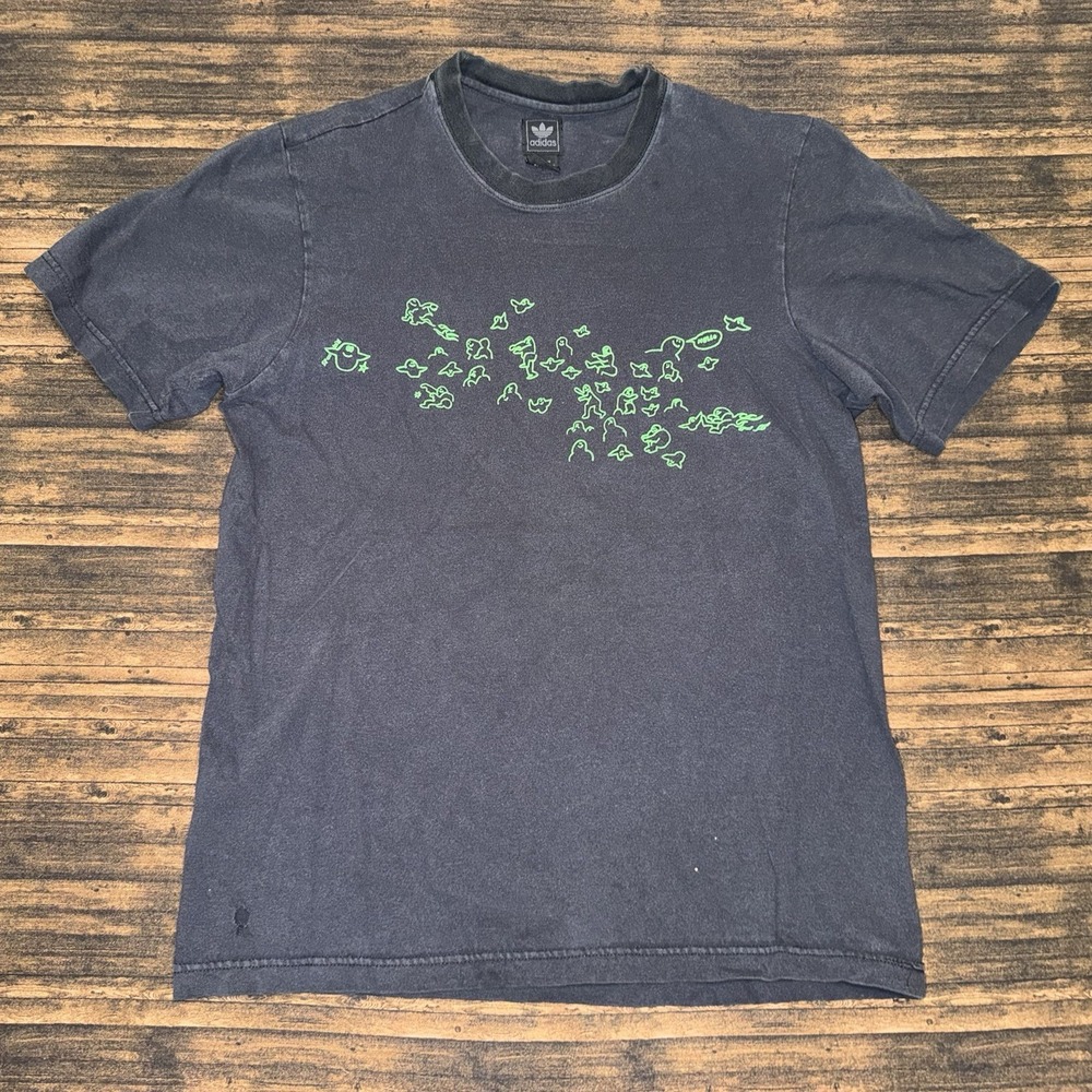 Adidas x Mark Gonzales Skateboarding Black Graphic T Shirt Green Ghost Size S